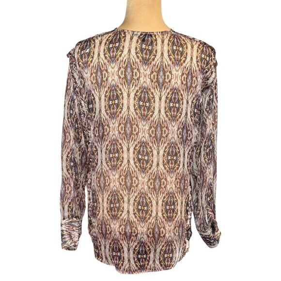Massimo Dutti Boho Chiffon Blouse Sz.M Multi Printed Sheer Maximalist Career - Picture 4 of 15